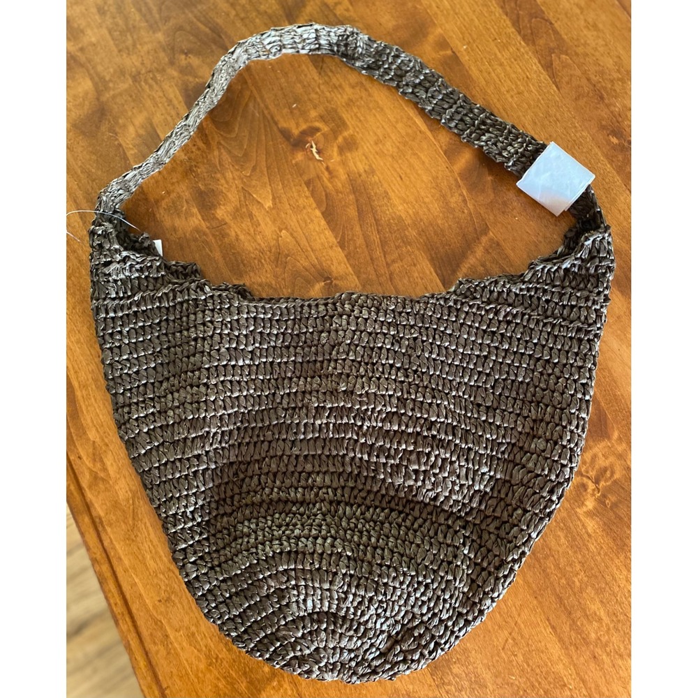 NEW J. Jill Chocolate Brown Woven Straw Hobo Shoulder Bag